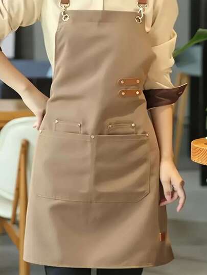 1 pieza Delantal, delantal impermeable y resistente al aceite con bolsillos, delantal universal para mujeres y hombres, para cafetería, restaurante, delantales multiusos, cocina, baño, hogar, proveedores de artículos del hogar