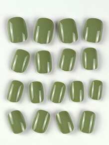 Get Glamorous With 24pcs Matcha Green Glossy Press On Nails, Short Square Solid Color Minimalist Full Cover Fake Nail Set Nail Supplies