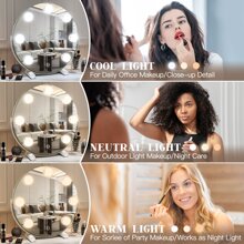 Espejo de tocador redondo de 12 pulgadas con 7 bombillas, espejo de maquillaje regulable con luces LED para mesa de dormitorio, control táctil inteligente, 3 modos de color, rotación de 360 grados (blanco) - Blanco - Ver 4