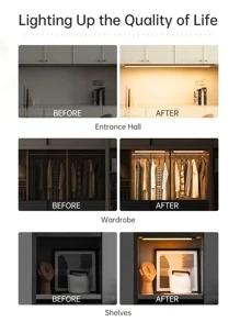 1 Pack Wireless LED Motion Sensor Rechargeable Magnetic Under Cabinet Lights, 2 Mode Aluminium Closet Strip Lights Indoor, Wall Lights, Silvery, Warm Light 3500K