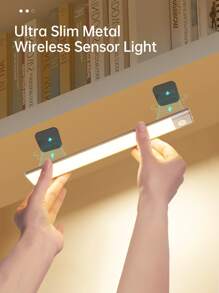 1 Pack Wireless LED Motion Sensor Rechargeable Magnetic Under Cabinet Lights, 2 Mode Aluminium Closet Strip Lights Indoor, Wall Lights, Silvery, Warm Light 3500K