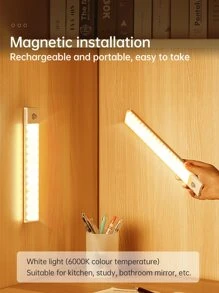 1 Pack Wireless LED Motion Sensor Rechargeable Magnetic Under Cabinet Lights, 2 Mode Aluminium Closet Strip Lights Indoor, Wall Lights, Silvery, Warm Light 3500K