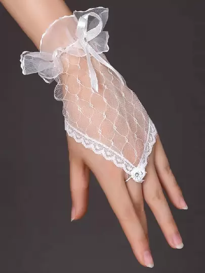 Elegant rosettdekor spets fingerlösa handskar Halloween alla hjärtans dag