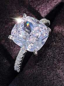 MOONSO 優雅浪漫枕形切割4爪方形鑽石戒指女式，婚禮/訂婚/派對/求婚禮物