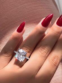 MOONSO 優雅浪漫枕形切割4爪方形鑽石戒指女式，婚禮/訂婚/派對/求婚禮物