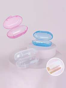 1pc Pet Cleaning Brush Storage Box + Silicone Toothbrush - Pink - View 3