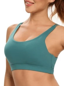 SHEKINI Áo lót thể thao Nữ Lộ Lưng Cắt ra Lá thư - màu xanh lá - Xem 4