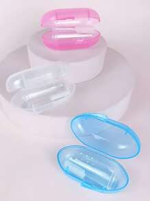 1pc Pet Cleaning Brush Storage Box + Silicone Toothbrush - Pink - View 1