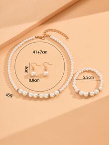 3 cái/bộ Trang Sức Nữ, Bao Gồm Một Vòng Cổ, Một Vòng Tay, Và Một Cặp Vòng Cổ Choker Ngọc Trai, Vòng Tay Và Bộ Bông Tai Cho Trang Phục Cô Dâu - trắng - Xem 5