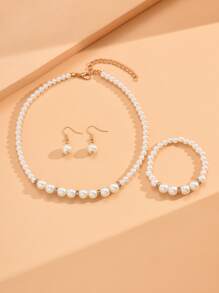 3 cái/bộ Trang Sức Nữ, Bao Gồm Một Vòng Cổ, Một Vòng Tay, Và Một Cặp Vòng Cổ Choker Ngọc Trai, Vòng Tay Và Bộ Bông Tai Cho Trang Phục Cô Dâu - trắng - Xem 4