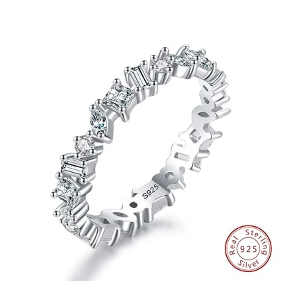 ESBERRY Anillo de compromiso/boda geométrico asimétrico deslumbrante, hecho de plata esterlina S925, anillo de promesa/eternidad, regalo de joyería exquisita/joyería nupcial