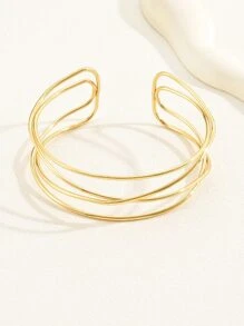 1入組簡約風多層水潤光澤袖章手環適合男士和女士,跳舞派對,臂章風格首飾類禮品 - 金黃色 - 查看 4