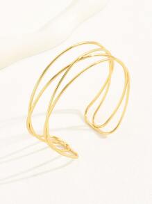 1入組簡約風多層水潤光澤袖章手環適合男士和女士,跳舞派對,臂章風格首飾類禮品 - 金黃色 - 查看 5