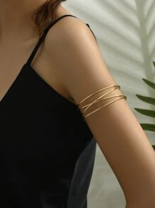 1入組簡約風多層水潤光澤袖章手環適合男士和女士,跳舞派對,臂章風格首飾類禮品 - 金黃色 - 查看 1