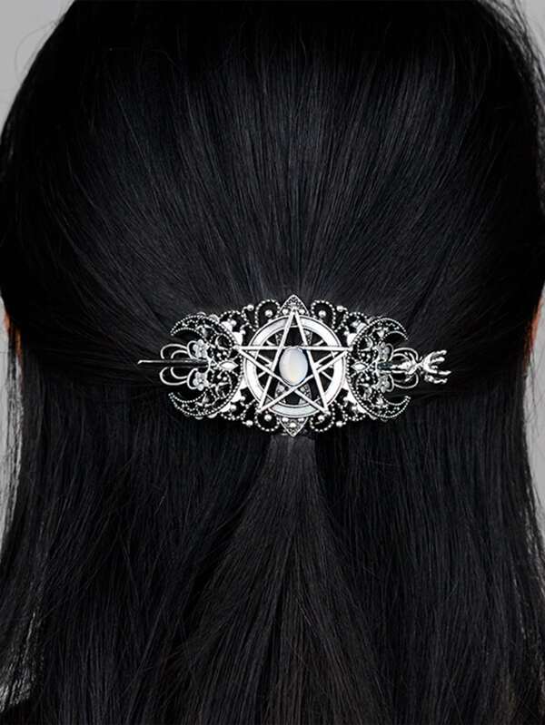 Fermaglio per capelli da donna con design a stella cava e mezzaluna, gioiello per capelli in metallo stile bohémien, accessorio per capelli dorato, fermaglio per chignon, accessorio per acconciature, forcine per capelli, articoli scolastici