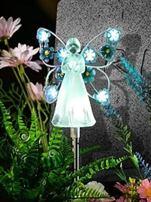 1pc PC Solar Lawn Lamp, Modernist Flower Decor Angel Design Waterproof Solar Pathway Light For Garden, Outdoor Garden Lighting For Pathway, Yard, Patio - Blue - View 1
