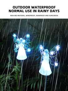 1pc PC Solar Lawn Lamp, Modernist Flower Decor Angel Design Waterproof Solar Pathway Light For Garden, Outdoor Garden Lighting For Pathway, Yard, Patio - Blue - View 5