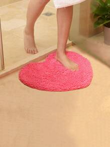1pc Heart Shaped Fuzzy Anti-slip Bath Rug, Simple Absorb Water Non-slip Toilet Mat For Bathroom - Hot Pink - View 1
