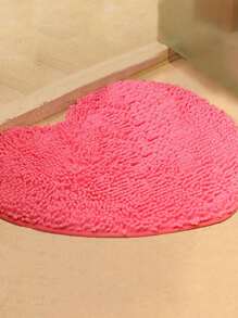 1pc Heart Shaped Fuzzy Anti-slip Bath Rug, Simple Absorb Water Non-slip Toilet Mat For Bathroom - Hot Pink - View 2