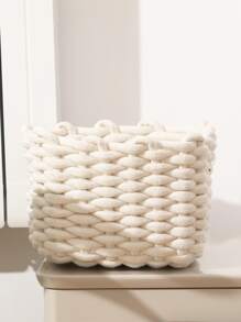 1pc Woven Storage Basket, Coastal Vibes Seagrass Storage Basket, Geometric Woven Boho Baskets With Wood Rattan Accents, Modern Patio & Garden Decor, Natural Mix Woven Planters With Rope & Metal Frame, Boho Baskets For Coastal Decor, Indoor/Outdoor Geometric Garden Accents,For Back To School - Beige - View 5