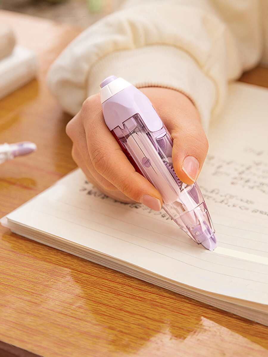 1pc Purple Pen Shaped Retractable Correction Tape, Creative School & Office Supply Refillable Correction Tape