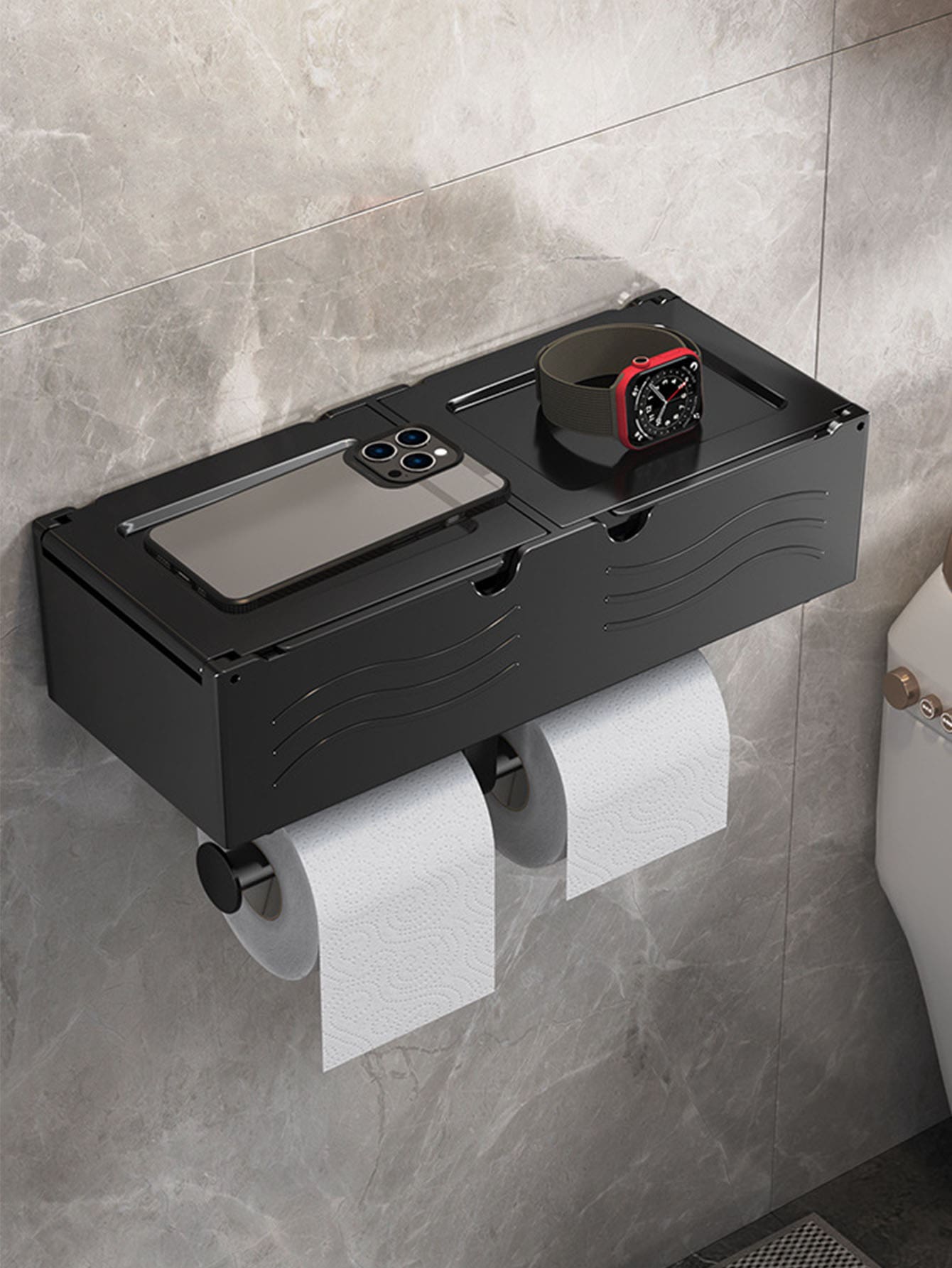 1pc Multifunction Tissue Storage Rack - Black - View 1