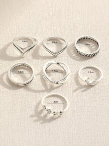 7pcs/set Vintage Style Multi-element Tree Leaf Ring Set, Personality Moon & Criss-cross & Simple Joint Ring