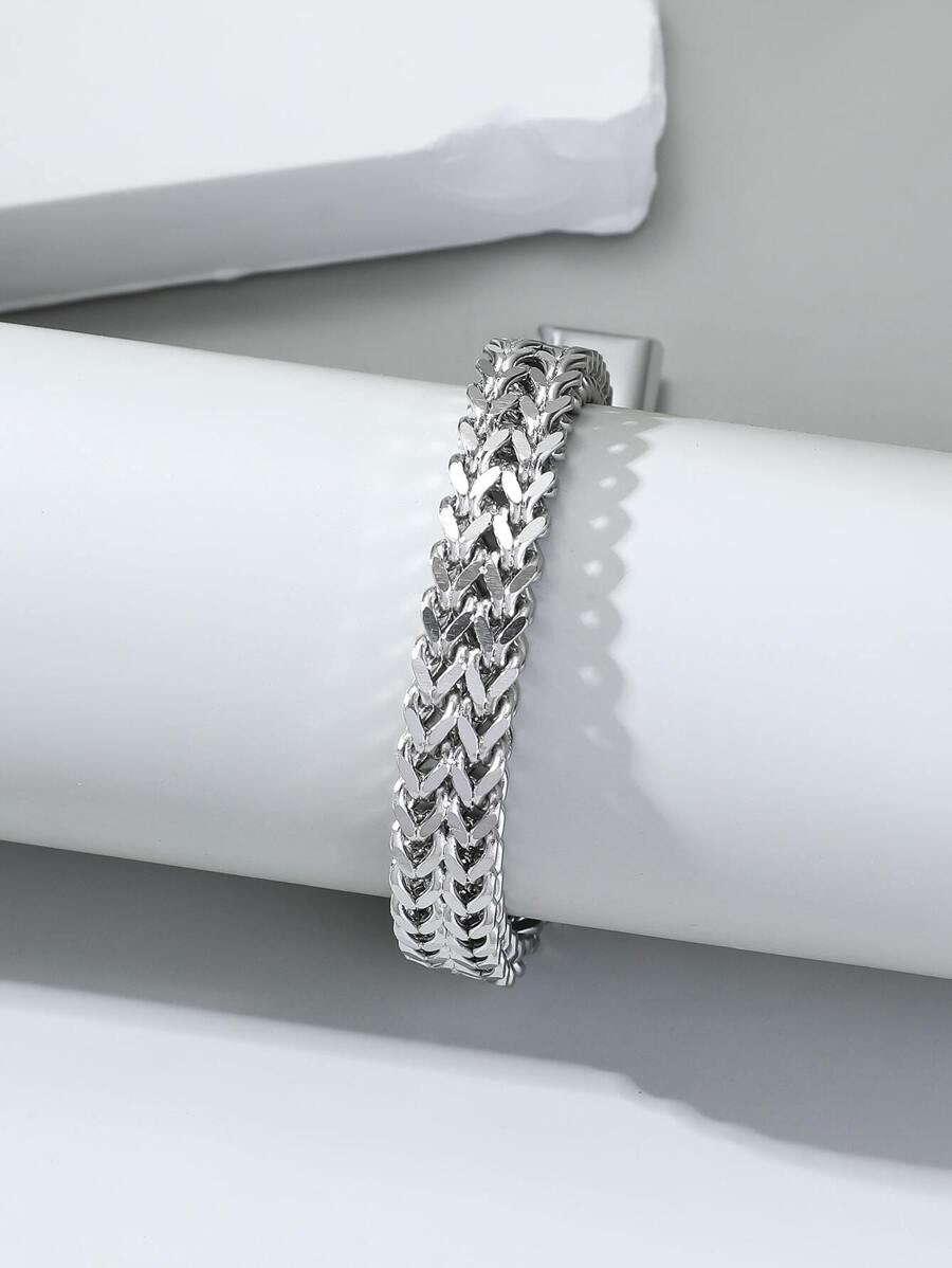 1 vòng đeo tay bằng thép titan phía trước và phía sau hai hàng phía trước và phía sau. Vòng tay chuỗi xương rồng - Bạc - Xem 1