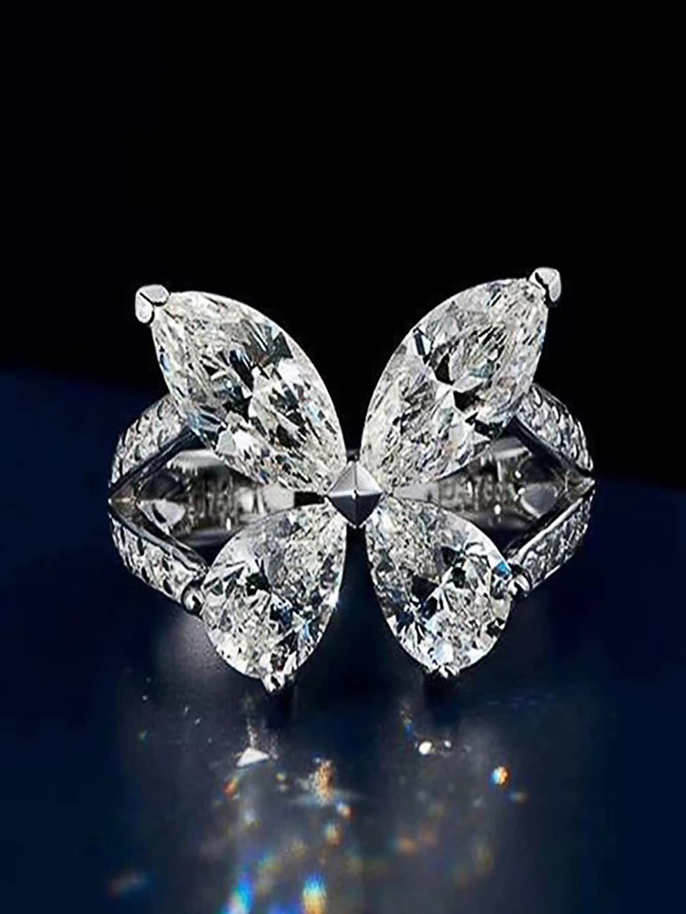 1PC Đá Cubic Zirconia Hình Giọt Nước Hình Bướm Trang Trí Nhẫn - Bạc - Xem 1