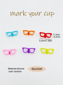 6入組/套矽膠多色眼鏡設計玻璃杯標識符，顏色隨機