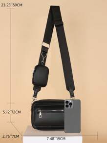 Quilted Men's Crossbody Bag With Coin Pouch, Pillow Design, Zippered, Detachable Shoulder Strap, Suitable For Work Or Vacation - Black - View 5