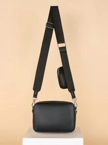 Quilted Men's Crossbody Bag With Coin Pouch, Pillow Design, Zippered, Detachable Shoulder Strap, Suitable For Work Or Vacation - Black - View 2