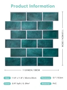 COMMOMY 1入組3D即剝即貼牆板孔雀藍陶瓷地鐵自粘廚房瓷磚後擋板加厚設計現代農舍牆貼防水耐熱浴室客廳臥室裝飾牆內牆裝飾 - 藍色 - 查看 10
