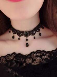 1 pièce Sombre Style Gothique Noir En Dentelle Ras-du-cou Pour Femme Fête Costume Accessoire