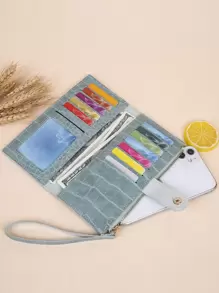 Ví dài in hình cá sấu đa năng, nhẹ, di động, thẻ tín dụng, chứng minh nhân dân, dành cho nhân viên văn phòng, dành cho nữ, dành cho phụ nữ, ngày lễ, kỷ niệm, quà tặng sinh nhật, phụ kiện, quà tặng - Màu xanh Cadet - Xem 2