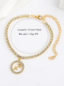 1入歐美風格豪華圓形鍊格空心十二星座鑲鑽單層腳鍊,女性日常佩戴 - 金黃色 - 查看 5