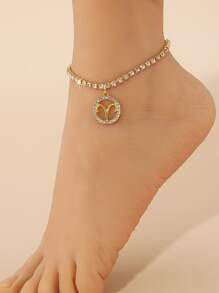 1入歐美風格豪華圓形鍊格空心十二星座鑲鑽單層腳鍊,女性日常佩戴 - 金黃色 - 查看 2