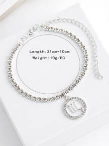 1pc European And American Fashion Luxury Round Hollow Out Zinc Alloy Zodiac Constellation Rhinestone Inlaid Single Layer Claw Chain Anklet For Women, Daily Wear - Silver - View 5
