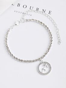 1pc European And American Fashion Luxury Round Hollow Out Zinc Alloy Zodiac Constellation Rhinestone Inlaid Single Layer Claw Chain Anklet For Women, Daily Wear - Silver - View 3