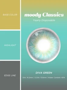 moody 年度一次性彩色隱形眼鏡喜怒無常經典系列，美容隱形眼鏡眼睛鏡片，時尚美麗舒適大眼睛鏡片適合女士和女孩，Diva Green - 1 年，1 對 - Diva Green - 查看 3