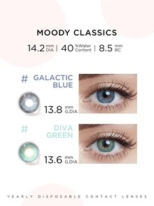 moody 年度一次性彩色隱形眼鏡喜怒無常經典系列，美容隱形眼鏡眼睛鏡片，時尚美麗舒適大眼睛鏡片適合女士和女孩，Diva Green - 1 年，1 對 - Diva Green - 查看 5