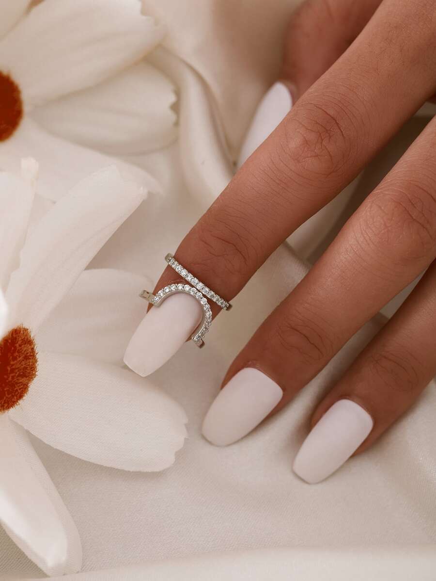 1pc Summer Beach, Wedding, Graduation, Music Festival Nail Ring - Silver - View 1