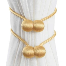 2件套磁性窗簾領帶、編織繩磁扣、用於固定窗簾和窗簾窗簾領帶扣、家庭臥室辦公室裝飾窗簾裝飾 - 金色 - 查看 2