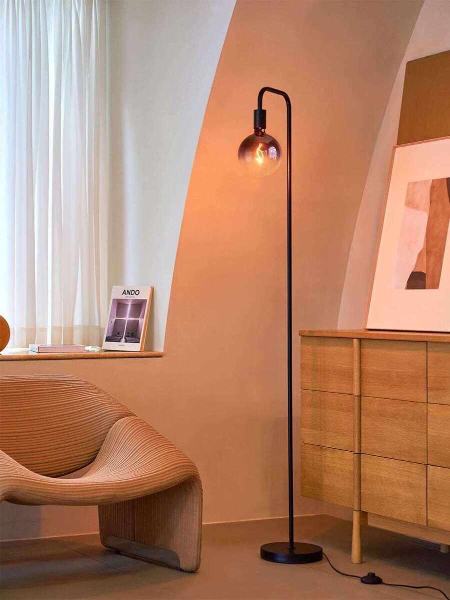 ONEWISH Floor Lamp for Living Room - Minimalist Industrial Standing Lamp with Modern LED Bulb, Globe Black Clear Glass 6", 1800K Warm Ambiant Lighting Decorative Tall Floor Lamp for Bedroom Office - 黑色 - 查看 1