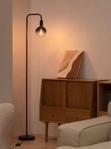 ONEWISH Floor Lamp for Living Room - Minimalist Industrial Standing Lamp with Modern LED Bulb, Globe Black Clear Glass 6", 1800K Warm Ambiant Lighting Decorative Tall Floor Lamp for Bedroom Office - 黑色 - 查看 2