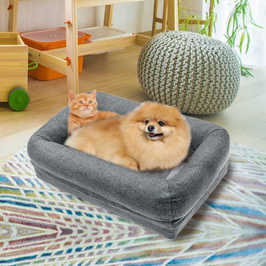 PinkSheep Waterproof Memory Foam Dog Bed Plush Orthopedic Sofa Pet Bed with Removable Cover for Small Medium Cats Dogs Gray