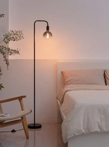 ONEWISH Floor Lamp for Living Room - Minimalist Industrial Standing Lamp with Modern LED Bulb, Globe Black Clear Glass 6", 1800K Warm Ambiant Lighting Decorative Tall Floor Lamp for Bedroom Office - 黑色 - 查看 4