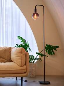 ONEWISH Floor Lamp for Living Room - Minimalist Industrial Standing Lamp with Modern LED Bulb, Globe Black Clear Glass 6", 1800K Warm Ambiant Lighting Decorative Tall Floor Lamp for Bedroom Office - 黑色 - 查看 5