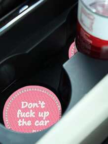 1pc Letter Graphic Rhinestone Decor Silicone Car Coaster - Pink - View 3