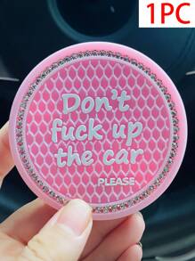 1pc Letter Graphic Rhinestone Decor Silicone Car Coaster - Pink - View 1